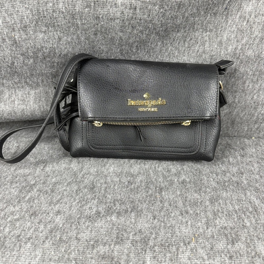Kate‎ Spade Crossbody Bag Womens Small Black Leather Tassel Flap Zip Pockets
